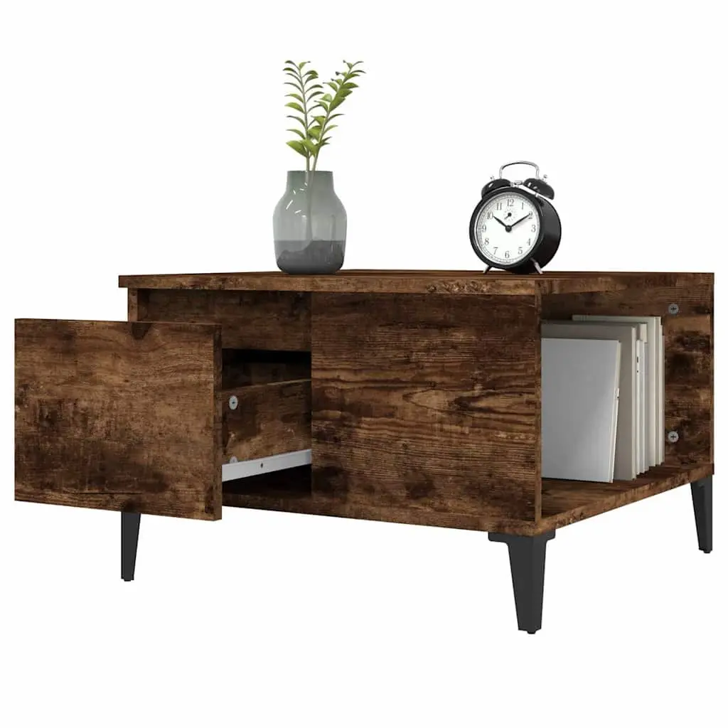 Coffee Table with Storage Drawer and Open Compartment Brown Engineered Wood 55W x 55D x 36.5H cm