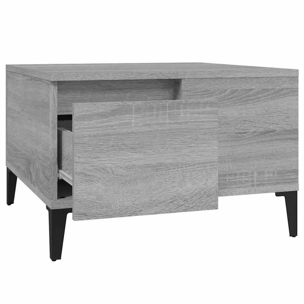 Coffee Table Grey Sonoma with Storage Drawer Open Compartment 55 x 55 x 36.5 cm