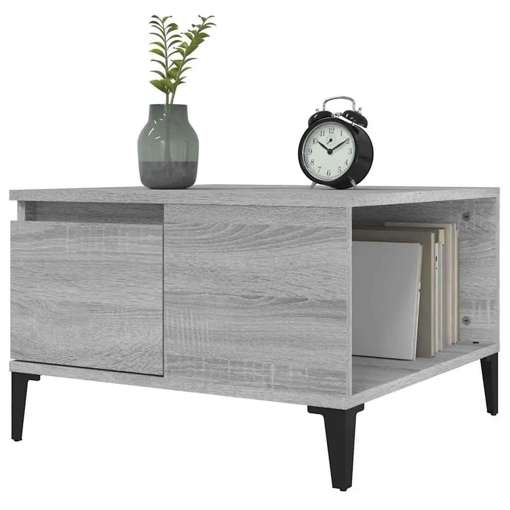 Coffee Table Grey Sonoma with Storage Drawer Open Compartment 55 x 55 x 36.5 cm