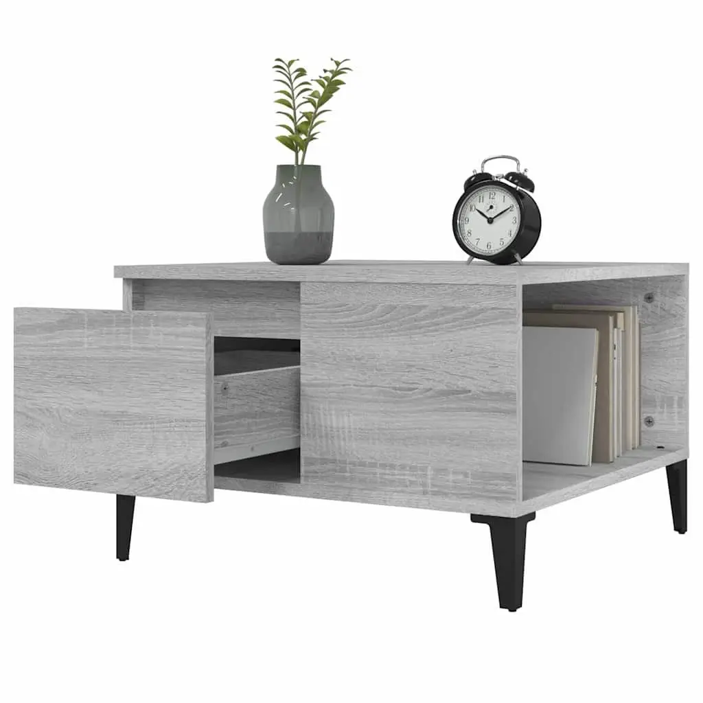Coffee Table Grey Sonoma with Storage Drawer Open Compartment 55 x 55 x 36.5 cm