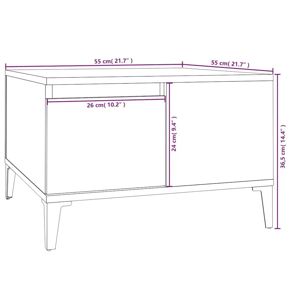 Coffee Table Grey Sonoma with Storage Drawer Open Compartment 55 x 55 x 36.5 cm