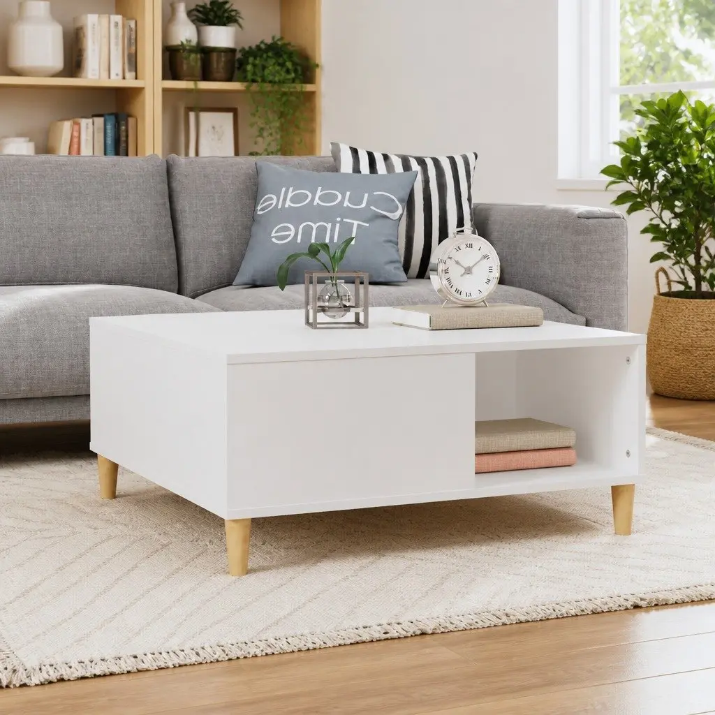 Coffee Table Modern White with Storage Compartments 80 x 80 x 36.5 cm