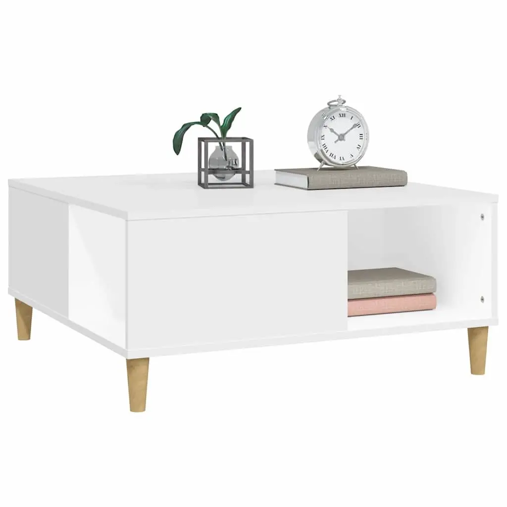 Coffee Table Modern White with Storage Compartments 80 x 80 x 36.5 cm