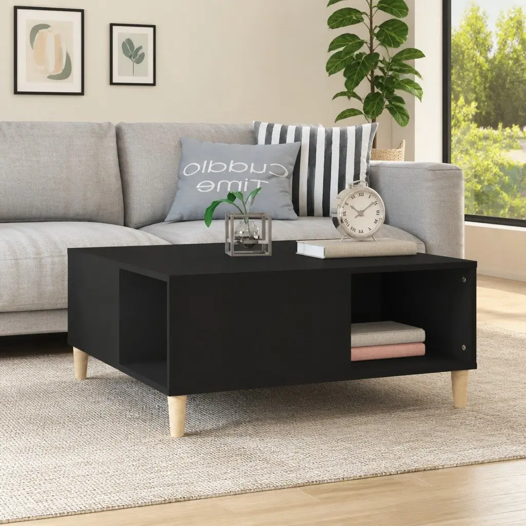 Coffee Table Modern Black Engineered Wood with Storage Compartments 80 x 80 x 36.5 cm
