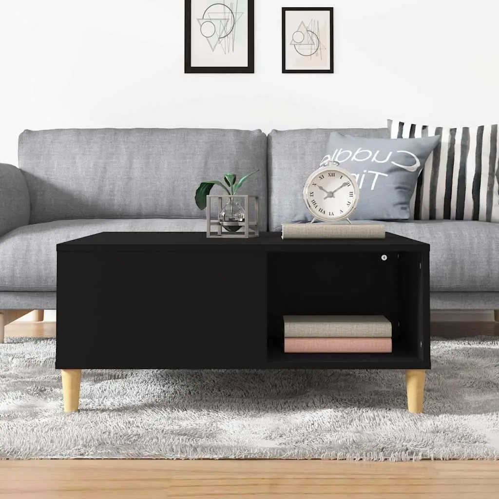 Coffee Table Modern Black Engineered Wood with Storage Compartments 80 x 80 x 36.5 cm