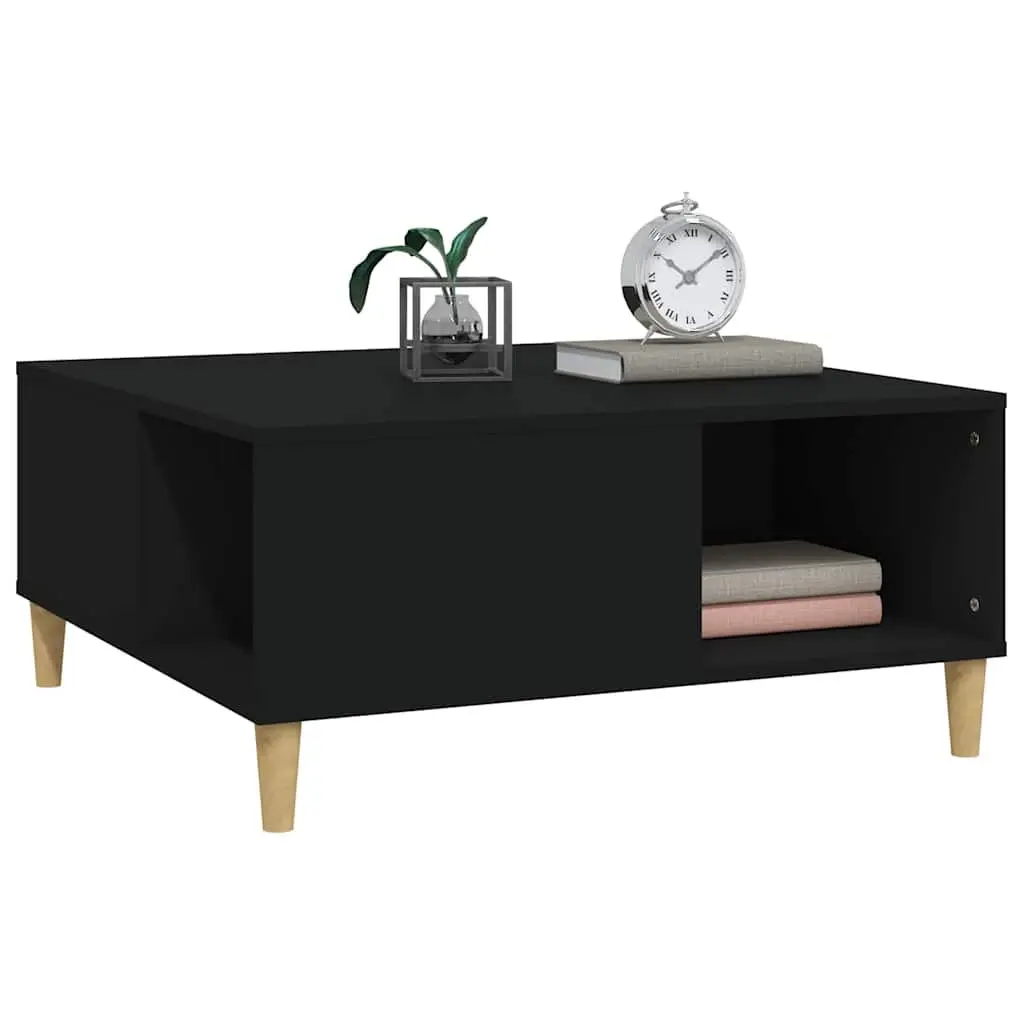 Coffee Table Modern Black Engineered Wood with Storage Compartments 80 x 80 x 36.5 cm