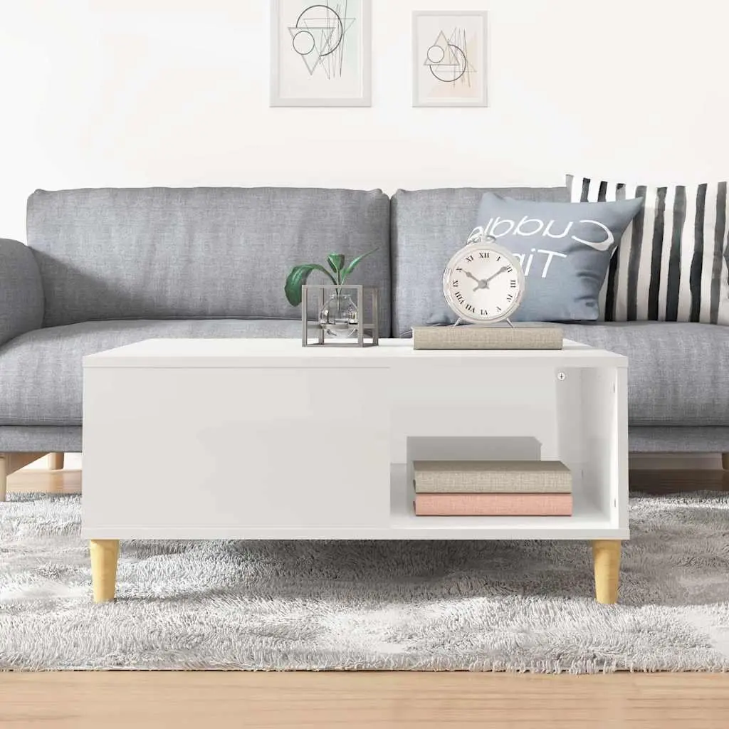 Coffee Table High Gloss White Storage Compartment 80x80x36.5 cm Side Table