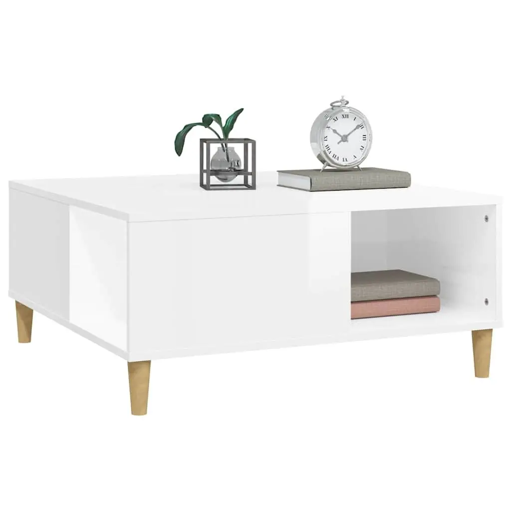 Coffee Table High Gloss White Storage Compartment 80x80x36.5 cm Side Table