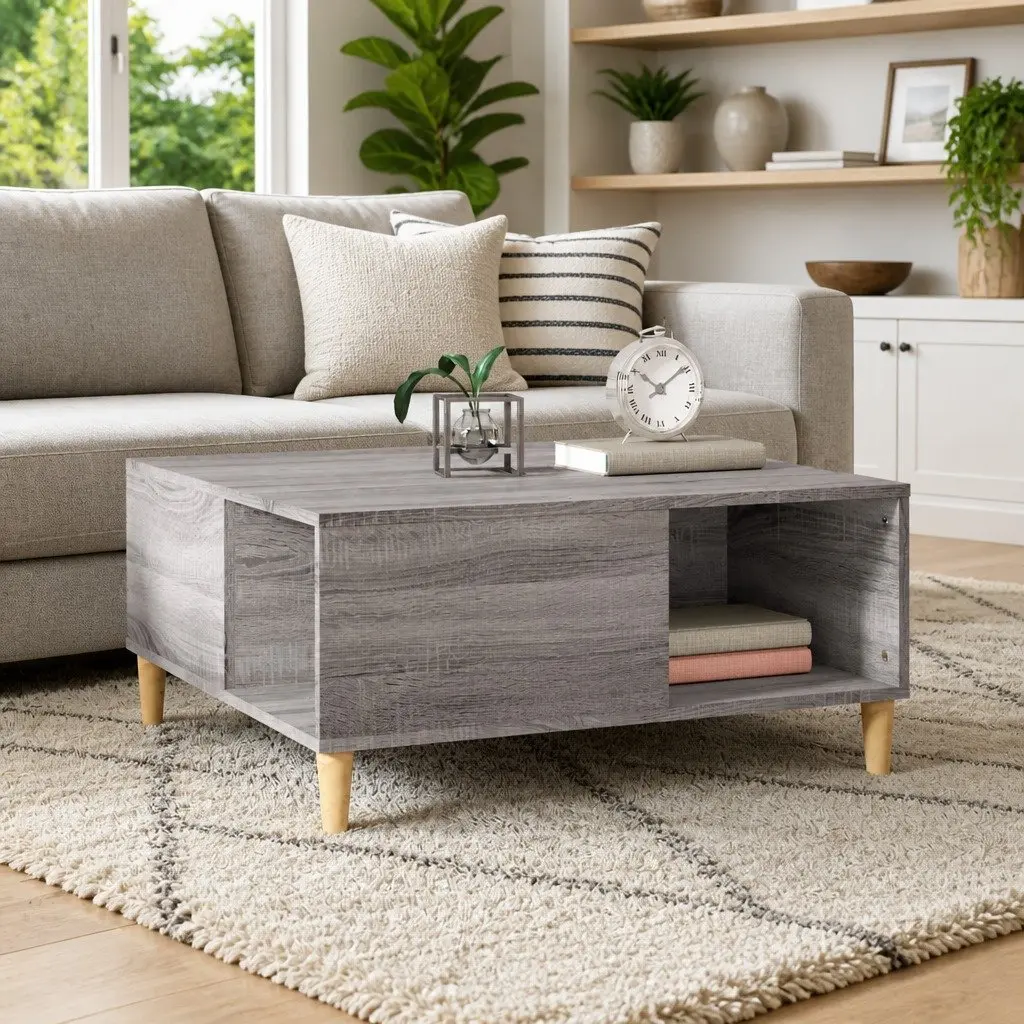 Coffee Table Grey Sonoma 80x80x36.5cm with Storage Compartments