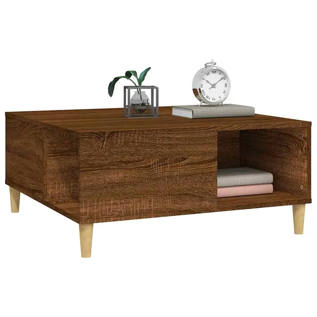 Coffee Table Brown Oak 80x80x36.5cm Engineered Wood Storage Compartments