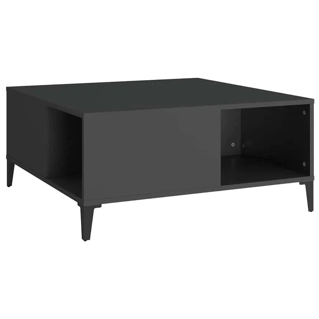 Black Coffee Table with Storage Compartments Modern 80 x 80 x 36.5 cm