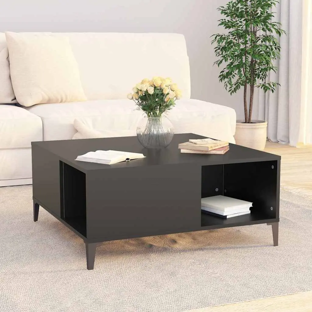 Black Coffee Table with Storage Compartments Modern 80 x 80 x 36.5 cm