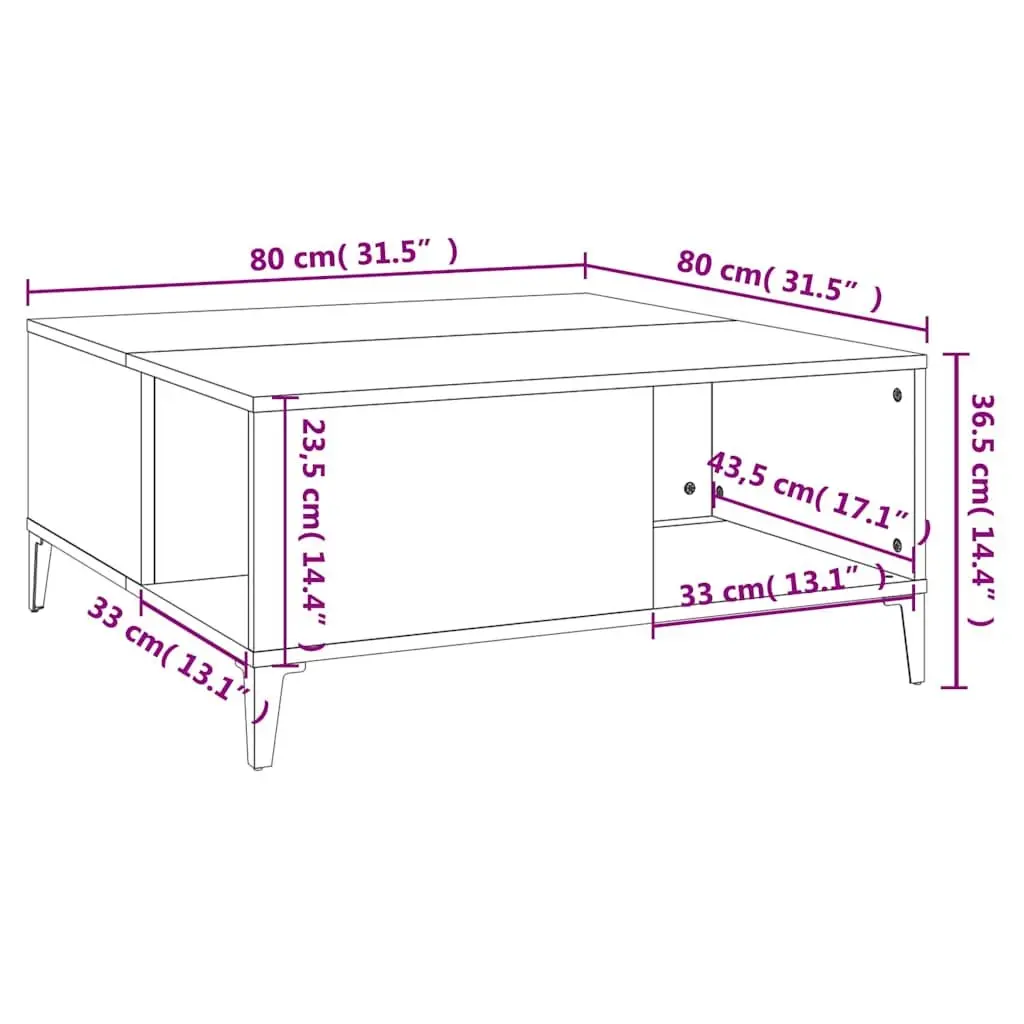 Black Coffee Table with Storage Compartments Modern 80 x 80 x 36.5 cm