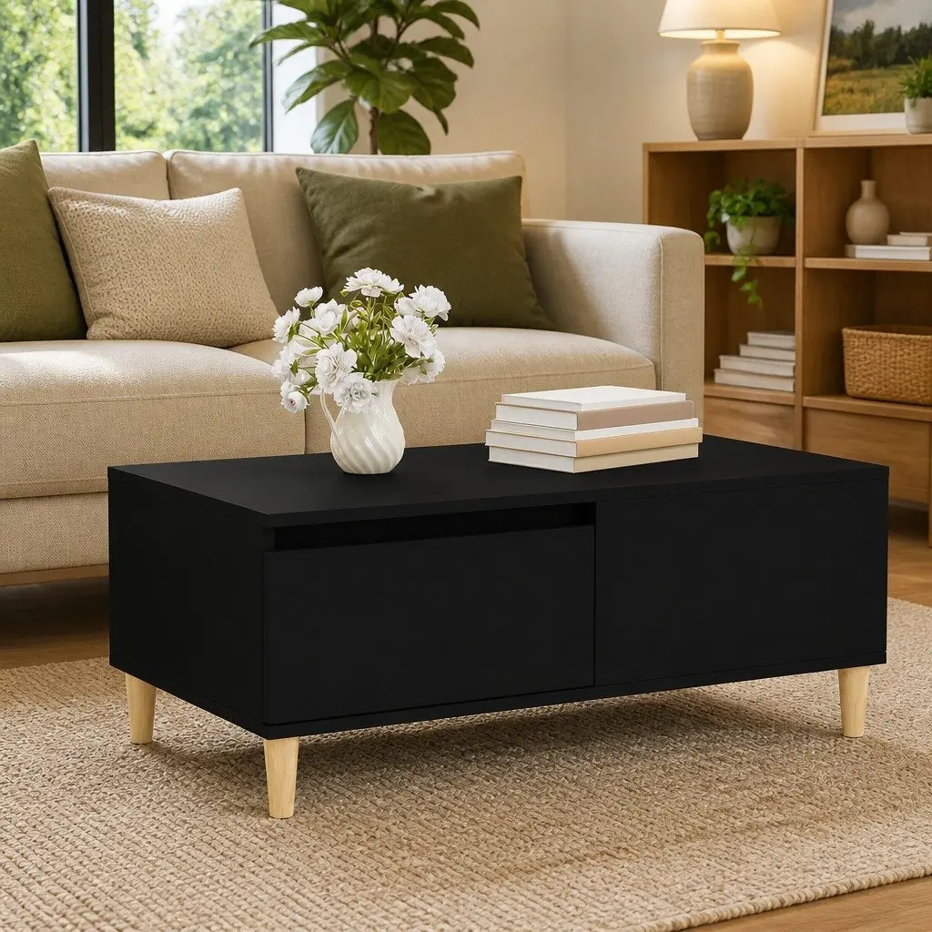 Coffee Table Black with Drawer Storage 90x50x36.5 cm