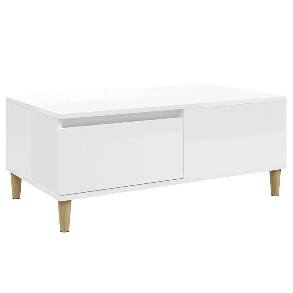 Coffee Table White High Gloss with Storage Drawer 90L x 50W x 36.5H cm