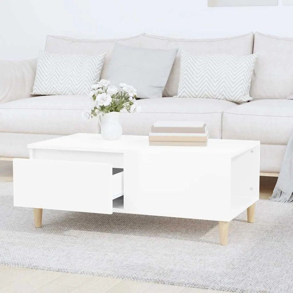 Coffee Table White High Gloss with Storage Drawer 90L x 50W x 36.5H cm