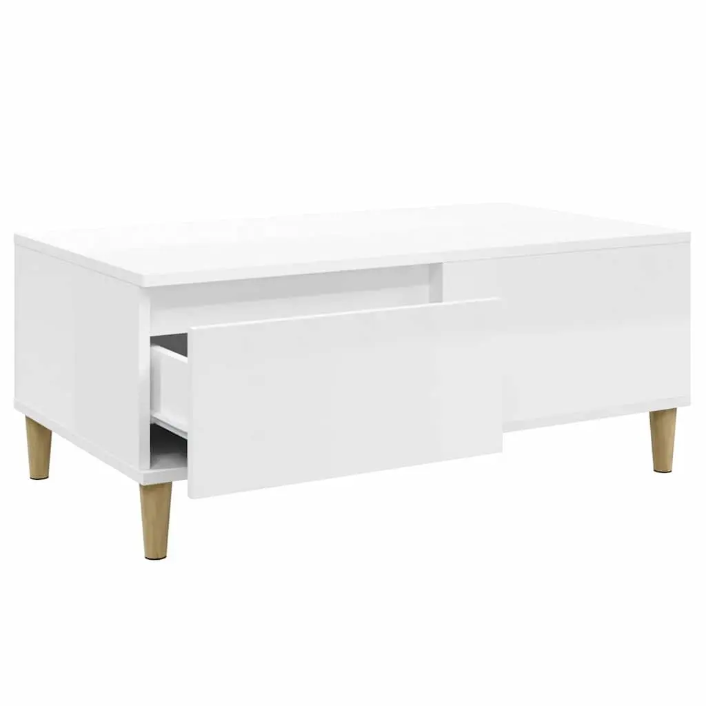 Coffee Table White High Gloss with Storage Drawer 90L x 50W x 36.5H cm