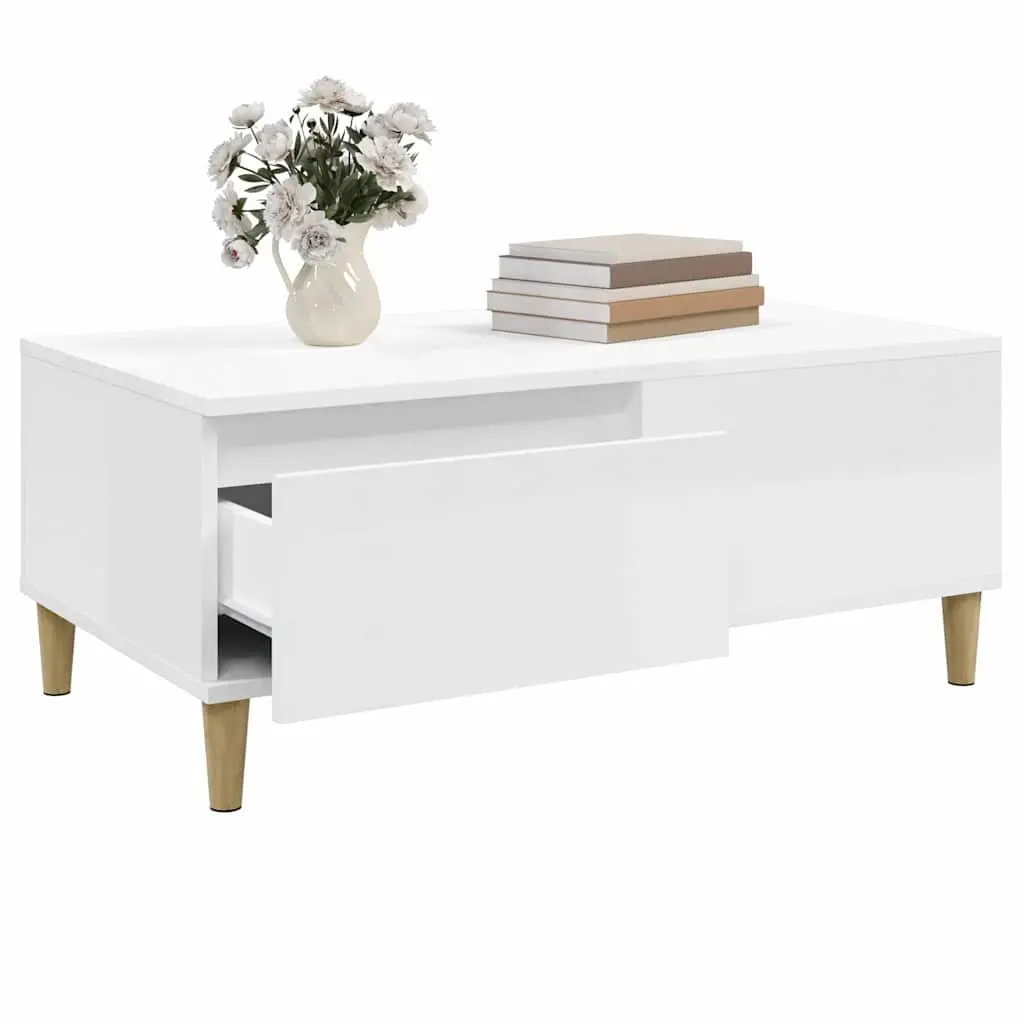 Coffee Table White High Gloss with Storage Drawer 90L x 50W x 36.5H cm