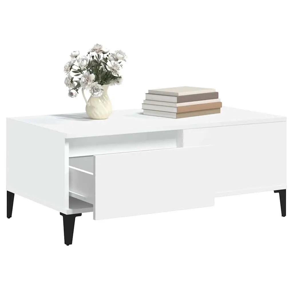 Coffee Table White Storage Drawer Modern Living Room Accent Furniture 90x50cm