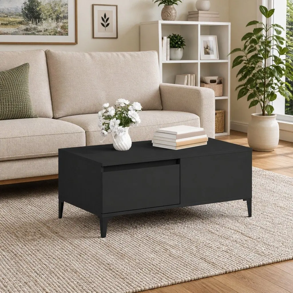 Black Coffee Table with Drawer Storage