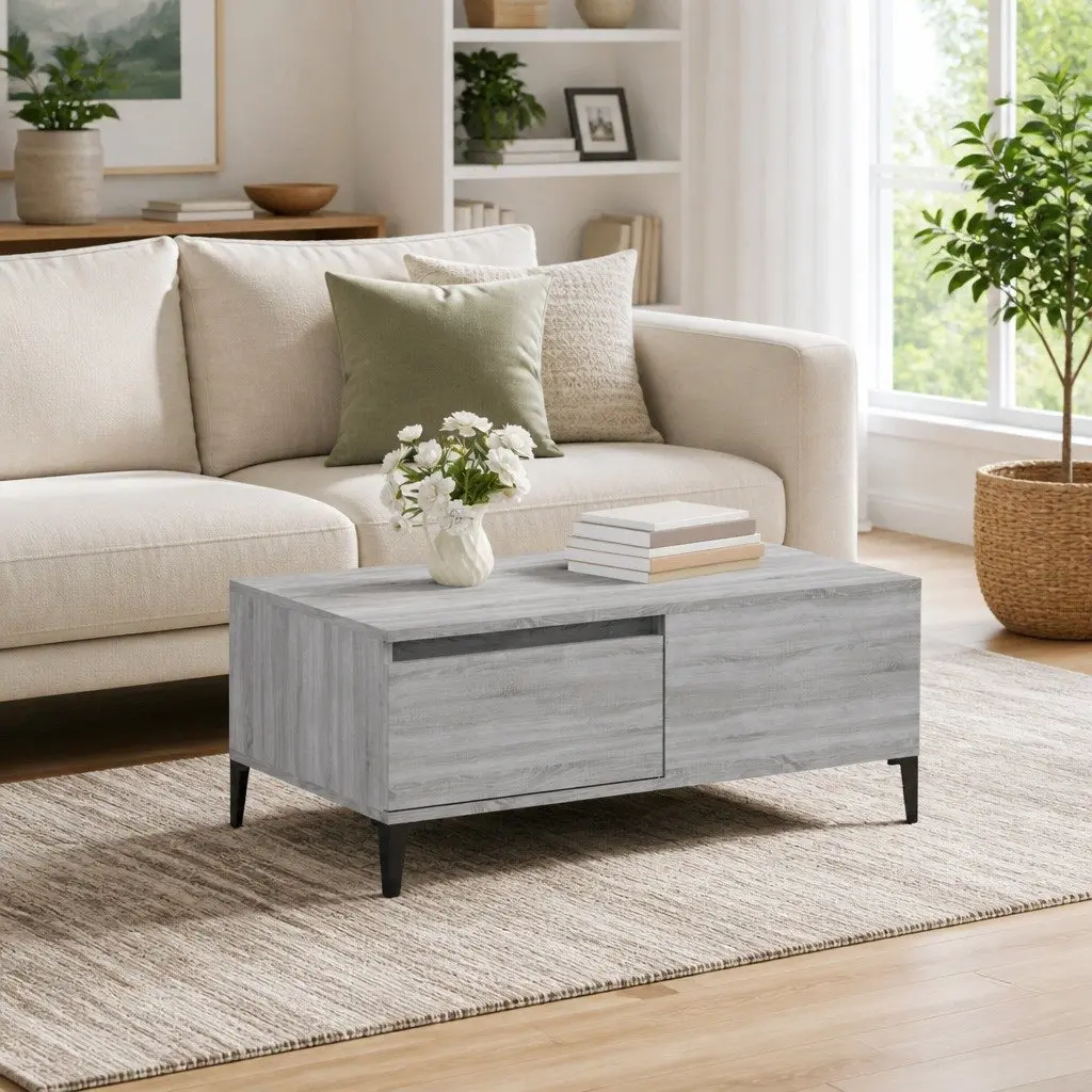 Coffee Table Grey Sonoma with Drawer Storage 90 x 50 x 36.5 cm