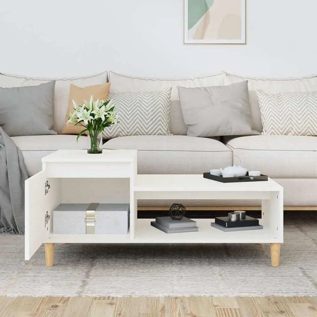 Coffee Table White Storage Compartment Shelf Living Room Accent Furniture