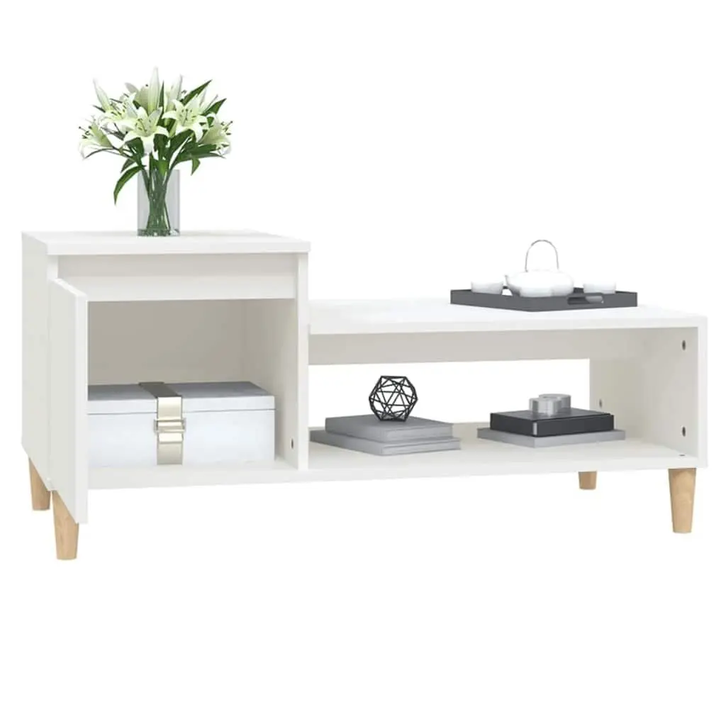 Coffee Table White Storage Compartment Shelf Living Room Accent Furniture