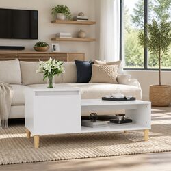 Coffee Table High Gloss White Storage Compartment Shelf Living Room Accent