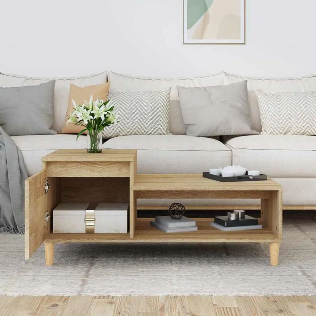 Coffee Table with Storage Compartment Sonoma Oak Engineered Wood 100 x 50 x 45 cm