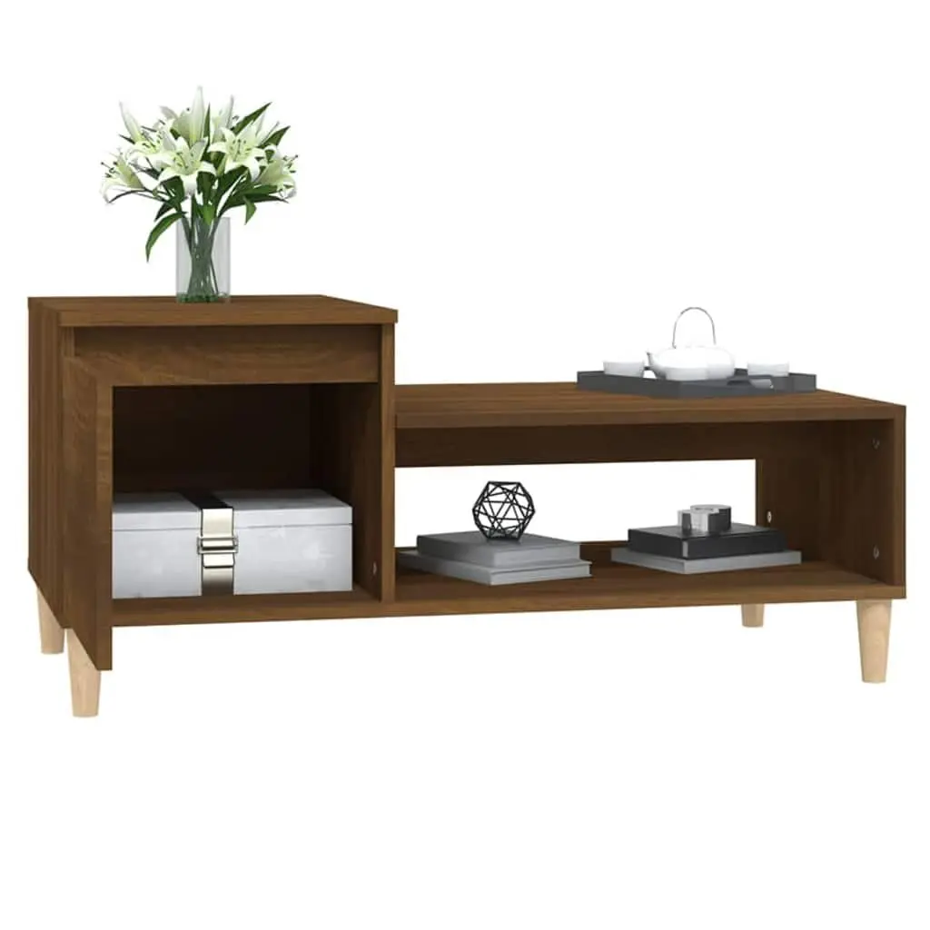 Coffee Table Brown Oak Engineered Wood 100 x 50 x 45 cm Storage Compartment