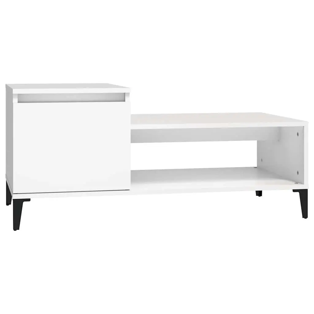 Coffee Table White Engineered Wood Accent Furniture with Storage 100L x 50W x 45H cm