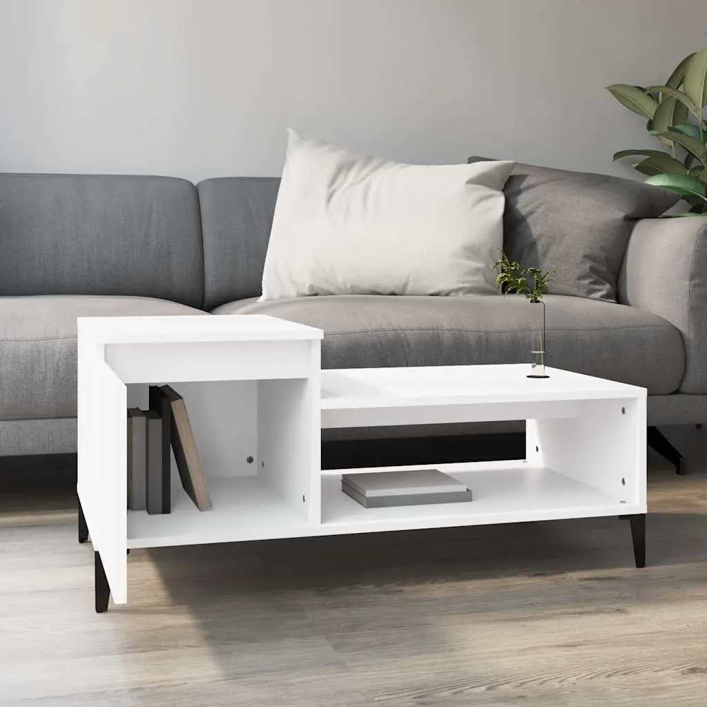 Coffee Table White Engineered Wood Accent Furniture with Storage 100L x 50W x 45H cm