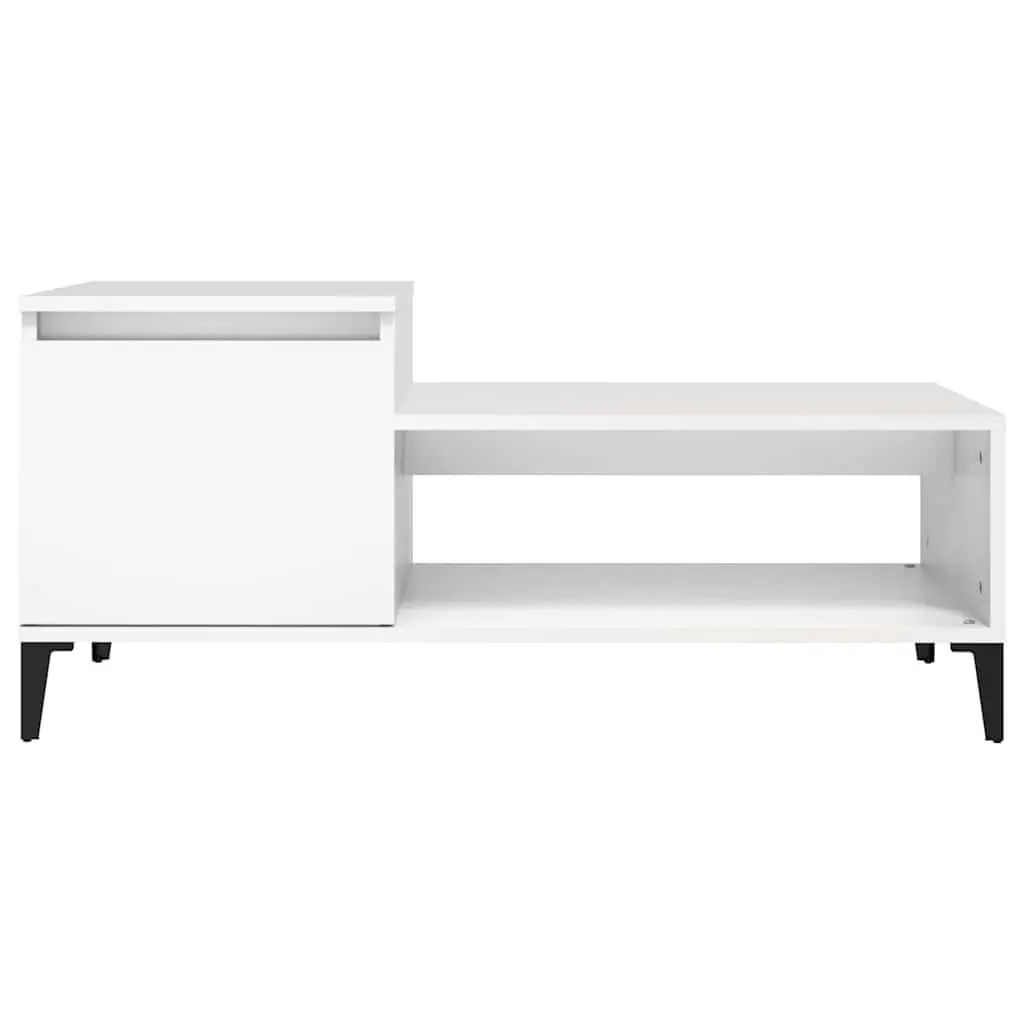 Coffee Table White Engineered Wood Accent Furniture with Storage 100L x 50W x 45H cm