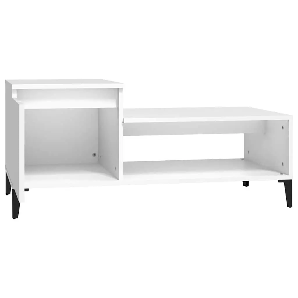 Coffee Table White Engineered Wood Accent Furniture with Storage 100L x 50W x 45H cm