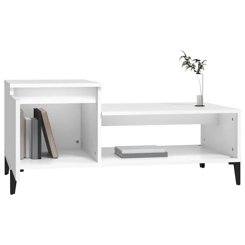 Coffee Table White Engineered Wood Accent Furniture with Storage 100L x 50W x 45H cm