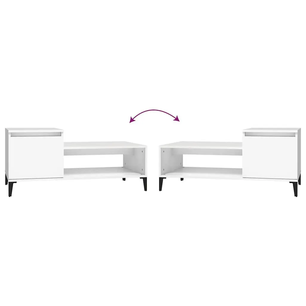 Coffee Table White Engineered Wood Accent Furniture with Storage 100L x 50W x 45H cm