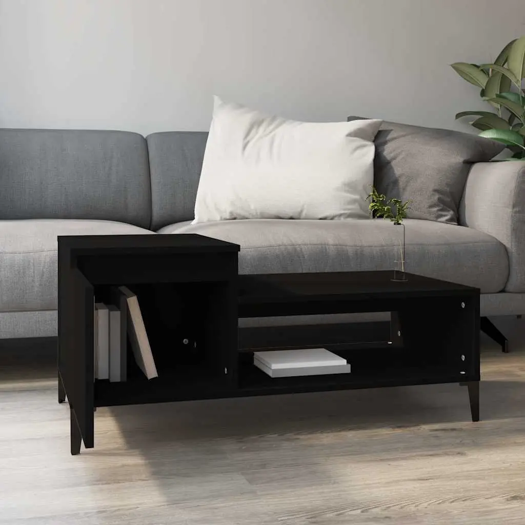 Coffee Table Black Engineered Wood Storage Compartment 100 x 50 x 45 cm
