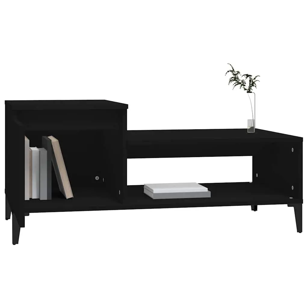 Coffee Table Black Engineered Wood Storage Compartment 100 x 50 x 45 cm
