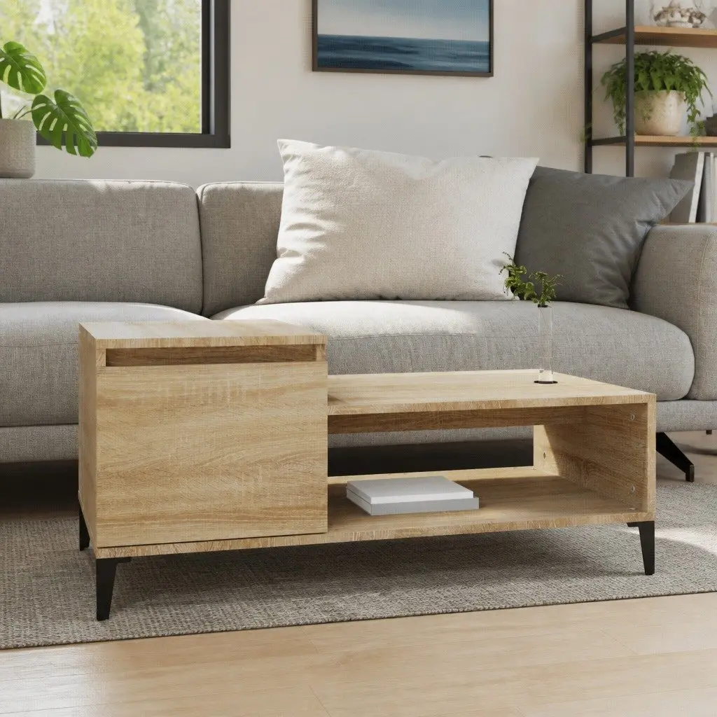 Coffee Table with Storage Compartment Brown Engineered Wood 100x50x45cm