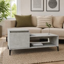Coffee Table Grey Engineered Wood Storage Compartment Shelf Door 100x50x45cm