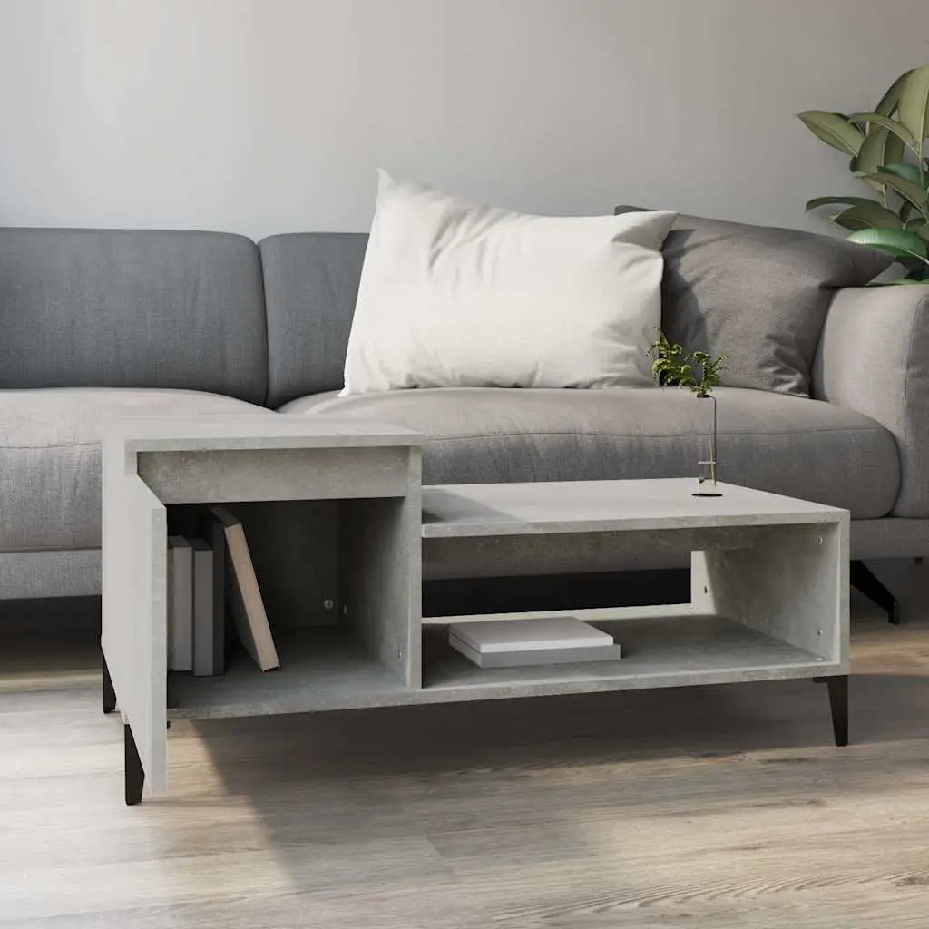 Coffee Table Grey Engineered Wood Storage Compartment Shelf Door 100x50x45cm
