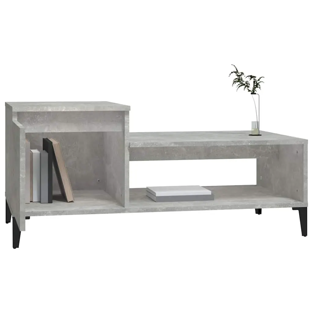 Coffee Table Grey Engineered Wood Storage Compartment Shelf Door 100x50x45cm