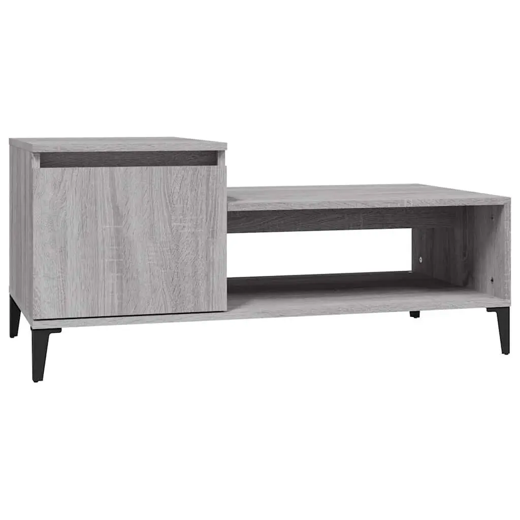 Coffee Table Grey Sonoma Engineered Wood with Storage Compartment Shelf and Door 100L x 50W x 45H cm