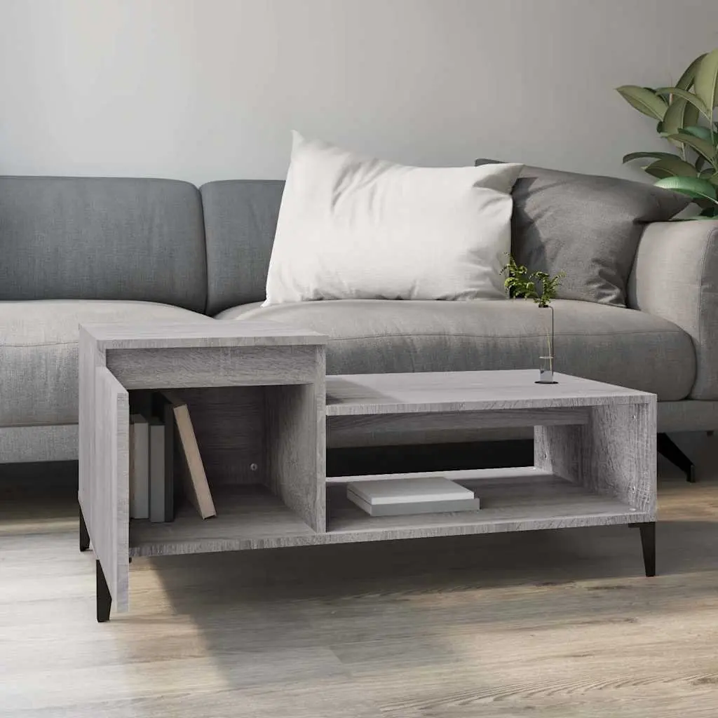 Coffee Table Grey Sonoma Engineered Wood with Storage Compartment Shelf and Door 100L x 50W x 45H cm