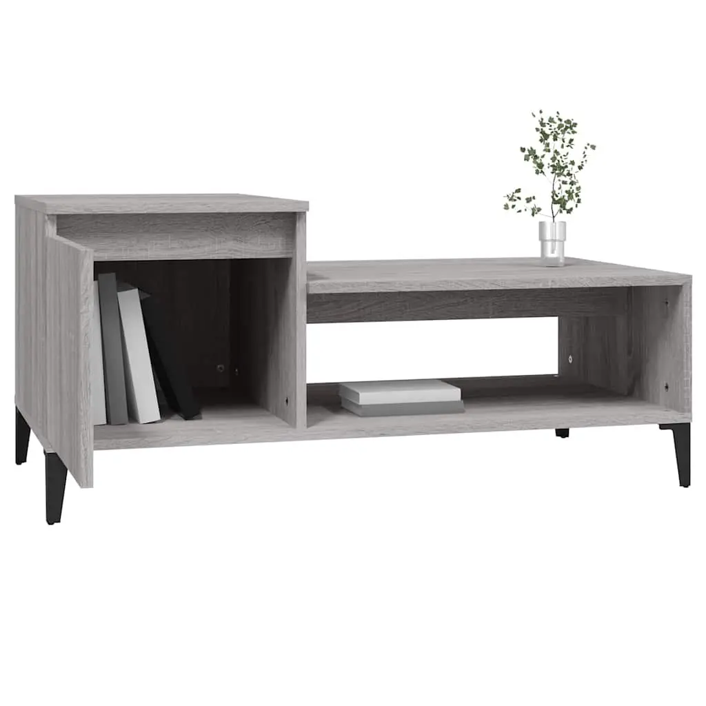 Coffee Table Grey Sonoma Engineered Wood with Storage Compartment Shelf and Door 100L x 50W x 45H cm