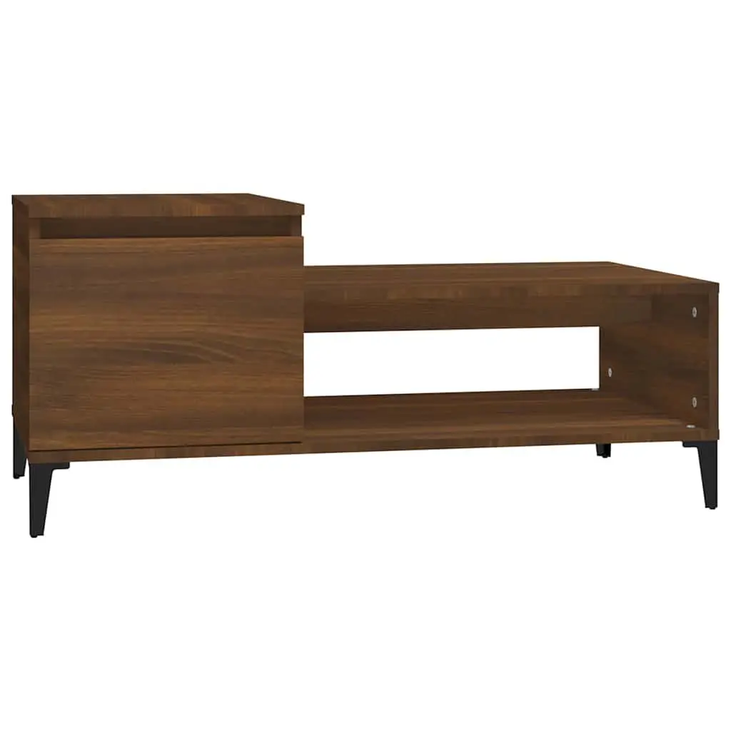 Coffee Table Brown Oak Engineered Wood Storage Compartment Shelf Door