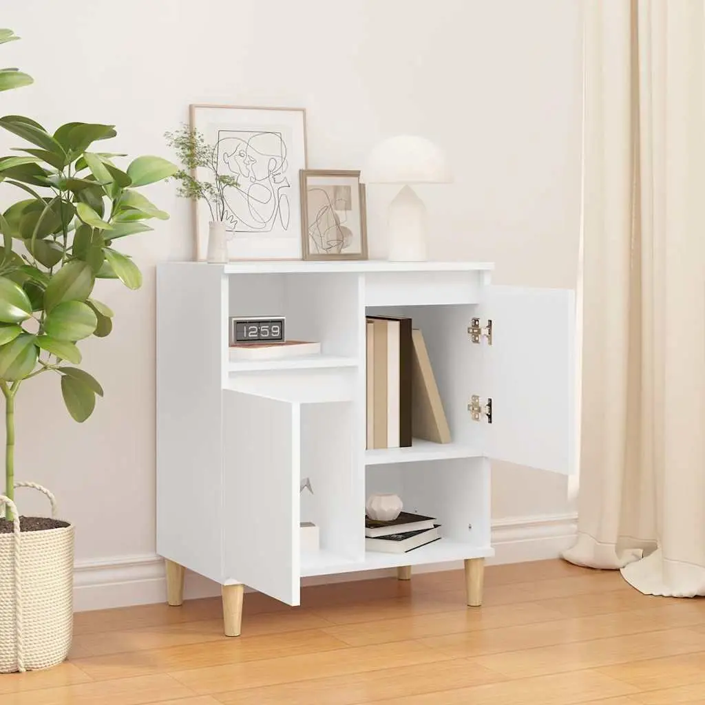 Sideboard White Storage Cabinet 4 Compartments 2 Doors Engineered Wood Furniture