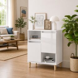 White High Gloss Sideboard Storage Cabinet 60x35x70cm Engineered Wood with Doors
