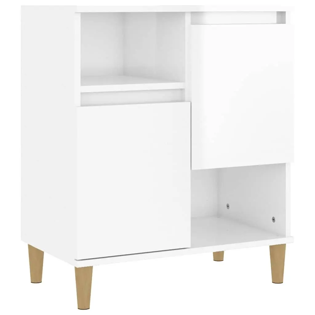 Sideboard White High Gloss Engineered Wood 60x35x70cm with 4 Compartments and 2 Doors