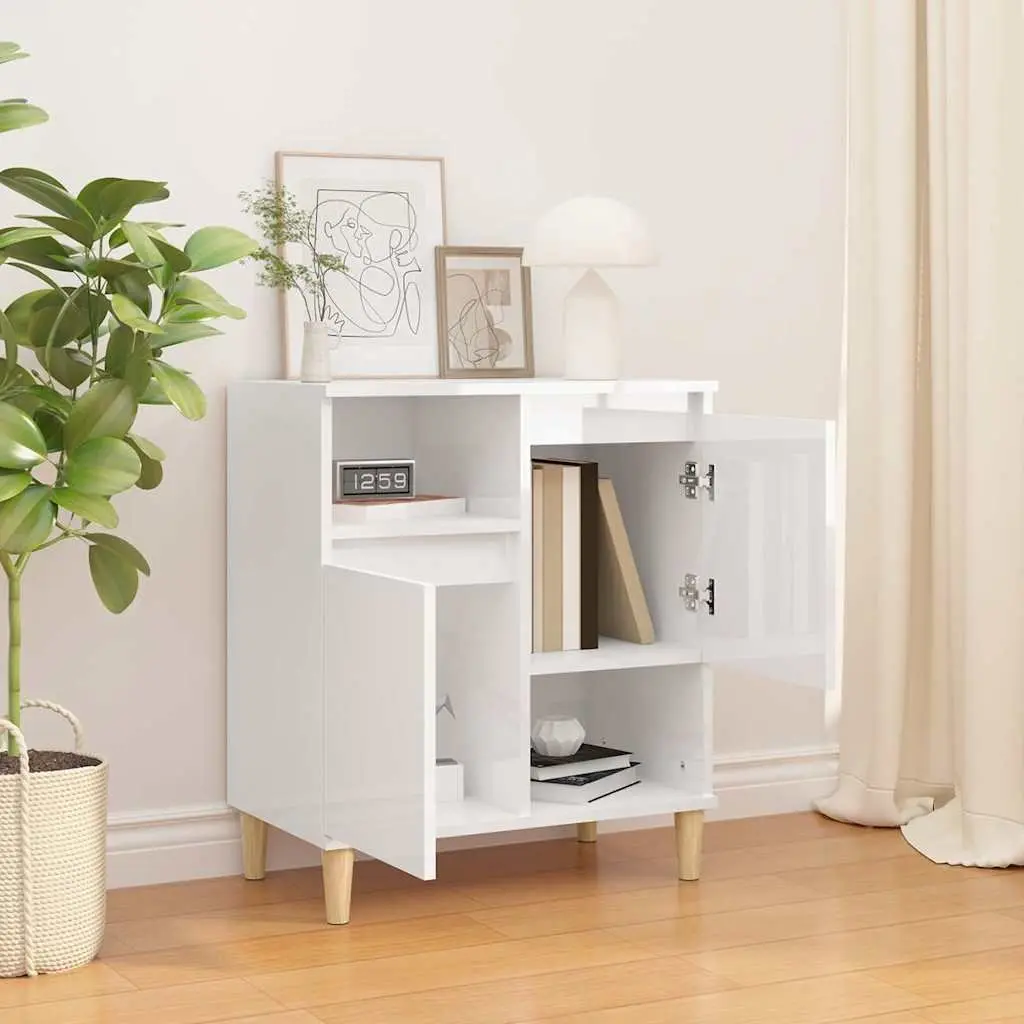 Sideboard White High Gloss Engineered Wood 60x35x70cm with 4 Compartments and 2 Doors